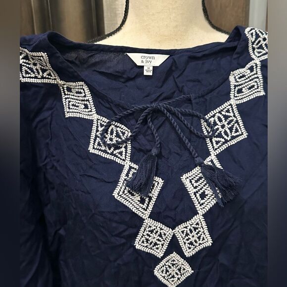 Nwt Crown & Ivy Blue and White Tie Front Sailor Collar Blouse - Picture 2 of 6